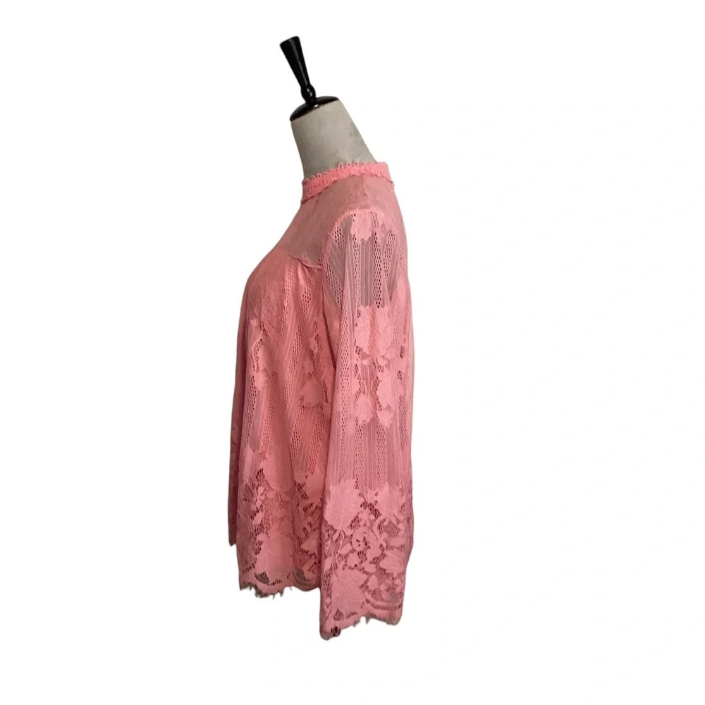 Ultra Pink blouse pink womens SZ L Fairycore boho crocheted lace femini… - Picture 2 of 9